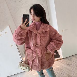 Casaco de lã de cordeiro jaquetas de pele de inverno feminina Coreano Faux Quente Outerwear Espesso Pelúcia Top 210510