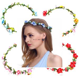 Panna młoda Pianka Kwiat Pałąk Kobiety Rose Crown Hairbands Ślub Garland Wstążka Włosy Biżuteria Festiwal Kwiat Weszwa Wieniec