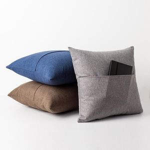 Cushion/Decorative Pillow Simple Sofa Waist Cushion Cover With Pocket Solid Color Pillowcase 45x45cm Throw Home Decorative Case