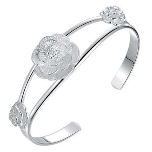 Mode Högkvalitativa Silver Plated Women Smycken Blomma Bangles Armband WS-155 Q0719