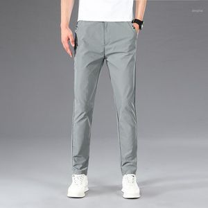 Calças masculinas verão fino rua casual moda slim costura cônica calça cor sólida cor elástica cintura juventude roupas
