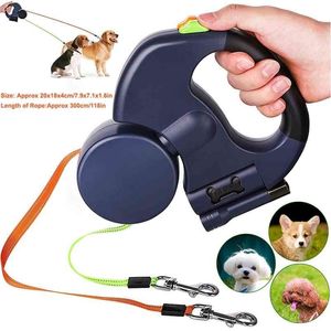 Guinzagli per cani Corda da trazione flessibile allungabile automatica per gatti Guinzaglio a doppia testa per animali domestici con luce a LED D30 210729