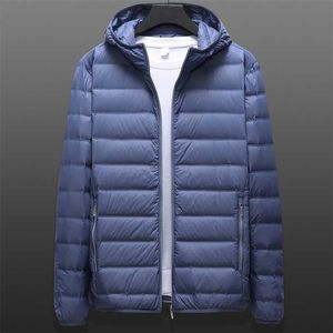 Grande tamanho de inverno encapuçado ultra iluminar jaqueta para baixo jaqueta masculina outwear 90% pato branco para baixo puffer acolchoado casaco quente 6xl 7xl 8xl 211129