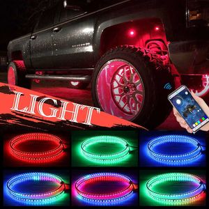 4 szt. 15.5 cal Car Opon Atmosfera Light Bar Bluetooth RBG Kolor Oświetlenie Wheel Light Pierścień Wstrząsowy Wodoodporny Light Wheel Light Pierścień