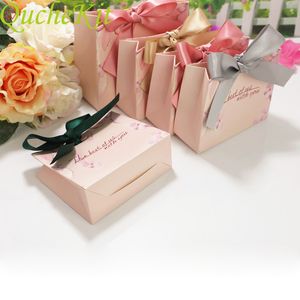 Flower Printing Pink Paper Candy Bags Wedding Birthday Christmas Packaging Small Portable Jewelry Gift Bag