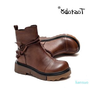 Tapsabo Genuine Leather Ladies Ankle Botas Simples Estilo Confortável Feminino Bottom Booties Black Brown