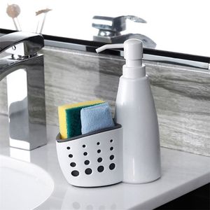 2 in 1 dispenser di sapone liquido detersivo bottiglia spugna scolapiatti portasapone scatola di immagazzinaggio bagno accessori per la cucina 211130