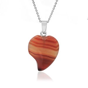 Herzform Stein Anhänger Halskette Natürliche Edelsteine Anhänger mit plattierter Kette für Frauen Schmuckgeschenke