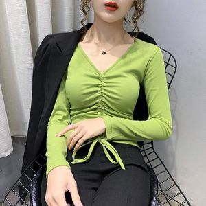 Women's T-Shirt Lace Up Strap Rope T Shirt Women Summer Cotton Long Sleeve Tops Clothes