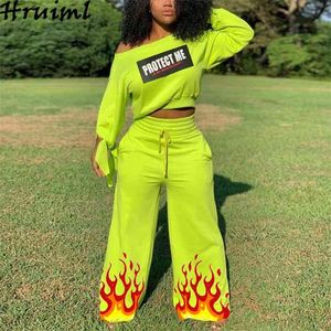 2 Piece Outfits for Women Pants and Top Plus Size Sets Letter Print Casual Loose Tracksuit Fashion Sweat Suits Autumn Set 210513