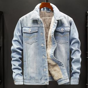 Herrjackor vinterhöggata män denim jacka casual man fleece tjock varm bomull vadderad jean rockar svart blå cowboy plus size m-8xl kläder 4xl x0913 x0913