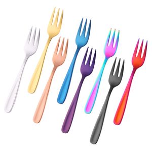 Rostfritt stål kaka gaffel fast färg fruktdessert gafflar restaurang western bordsartiklar kreativa hushåll kök bord var 0423