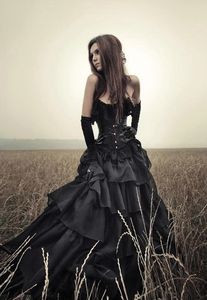 Black gothic lace-up Wedding Dresses Layers A Line Strapless Slim Corset Top Basque Skirt plus size Halloween Costumes Wedding Gowns