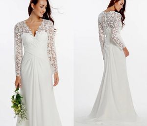 Wedding Dress 2022 Bridal Gown V Neck Sweep Train Chiffon Floral Lace Long Illusion Sleeve Romantic Boho Plus Size Vestido De Noiva Robe Mariage