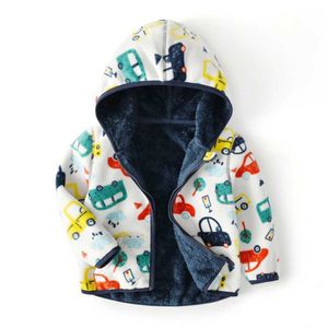 Chegada Baby Jackets Hoodies com carros Imprimir Vender Inverno Quente Grosso Meninos Meninas Casacos Fleece Kids Outwears 210529
