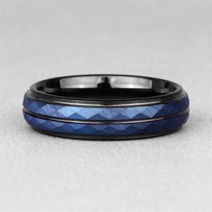 Tungsten Black Blue Rhombus Cut Mens Rings Simple Charm Luxury for Gentleman Male Boyfriend Jewelry Creativity Gift Wholesale 211217