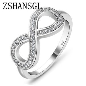 Mode CZ Infinity Endless Liebe Claddagh 8 Form 925 Sterling Silber Ringe für Frauen Plata / Argento Gefüllte Schmuck Anel Feminino