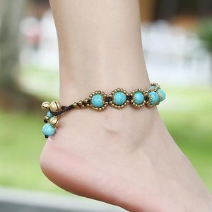 Anklets European And American Bohemian Jewelry Semi-precious Stone Braided Thai Wax Rope Hand-woven Characteristic Anklet JL020