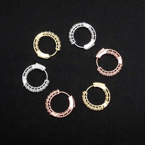 1 paio di pietre di zirconia cubica AAA micro pavimentate Bling Iced Out Circle Orecchini rotondi per donna Uomo Hip Hop Rapper Jewelry