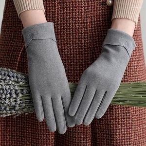 Пять пальцев перчатки 2021 осень зима для женщин теплая милая вышивка сенсорное экран дамы велосипедные варежки один слой1