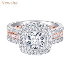 Ona Halo Cushion Cut Set Bridal Solid 925 Sterling Silver Plug-in Różowy Złoty Obrączka Obrączka dla kobiet Brilliant CZ 211217