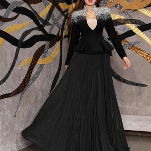 Czarna linia arabska Dubajska suknia wieczorowa kulki frezowanie na topie Ruchedowe sukienki formalne z długim rękawem muzułmańska specjalna sukienka OCN 326 326