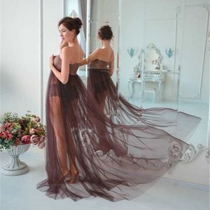 Abito di maternità in tulle con spalle scoperte per servizio fotografico Abito lungo tutu per donne incinte per fotografia trasparente Q0713