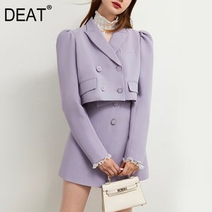 Half-body Purple Mini Skirt Two Pieces Suit Lapel Long Sleeve Loose Women Fashion Tide Spring Autumn SH598 210421