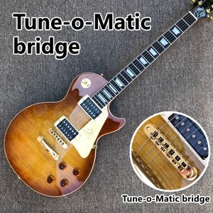 ローズウッドフィンガーボードエレキギター、タバコバーストメープルトップ、ゴールドハードウェアチューン-O-MATIC BRIDGE