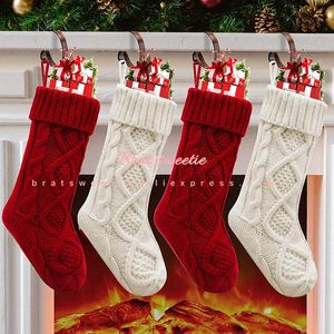 4pcs Christmas Stockings 18 Inches Large Size Cable Knitted Socks Gift Bags Christmas Decorations for Home Xmas Tree Ornaments H1020