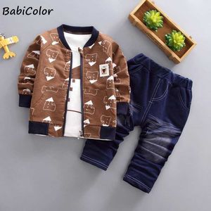 Barn outfit jacka kostymer set spädbarn casual kläder set päls + toppar + byxa 3pcs mode kläder sätter baby outfit för pojke g1023