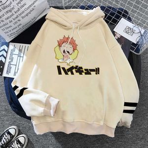 Janpanese Anime Haikyuu Shoyo Hinata Hoodies Harajuku Funny Cartoon Graphic Streetwear Oversized Winter Khaki Sweatshirts Male Y0804