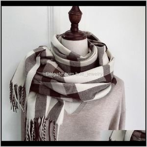 Okłady kapelusze, Rękawiczki Moda Moda AessorsaUmn Winter Plaid Tassel Cashmere Scarf Lady Zagęszczone Ciepłe Szal Oversized Kobiety Szaliki Drop