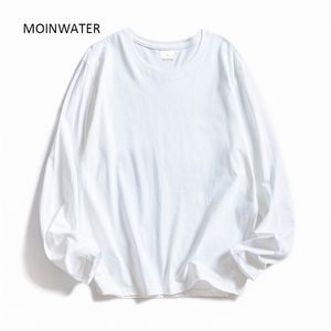 Moinwater Kobiety O-Neck Z Długim Rękawem T Koszulki Lady White Bawełna Topy Kobiet Soft Casual Tee's Black T-shirt MLT1901 210729