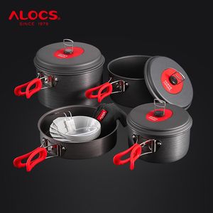 Wholesale folding camping kettle resale online - Camp Cooking Supplies Outdoor Tableware frying pan bowl spoon Alocs Outdoor Folding Camping Pot Cookware Mess Kit Pot Water Kettle Frying