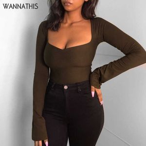 WannaThis Women's T-shirts Long Sleeve Sexy Slim Bodycon Autumn Solid Elegant Tops Women Fashion Casual Soft New T-shirts Female X0628