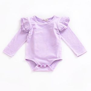 Frühling Herbst Baby Onesies Mädchen Rüschen Fliegenärmeln Dreieck Strampler Jungen Langarm Overall Kinder Kleidung 210515