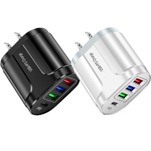 Carga rápida 4 portas pd usb c carregador de parede portátil adaptadores de energia de viagem para iphone 11 12 13 14 15 samsung lg android telefone