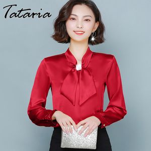 Women's Long Sleeve Satin Tops and Blouses Celmia Elegant High Collar Shirt Women Loose Bow Tie Casual Blusas Feminina Plus Size 210514