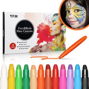 12 Färg Makeup Painting Set Splash-Proof Non-Toxic Face Body Paint Crayons for Party Festival Celebrations