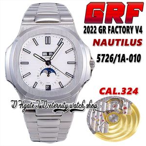 2022 GRF V4 5726/1A-010 Cal.324SC A324 Relógio masculino automático Calendário anual Fase da lua branco com mostrador texturizado Pulseira e caixa em aço inoxidável Super versão relógios eternos