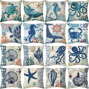Marine Animals Octopus och Turtle Print Pillow Case Creative Sofa Cushion Cover Festival Heminredning T500538