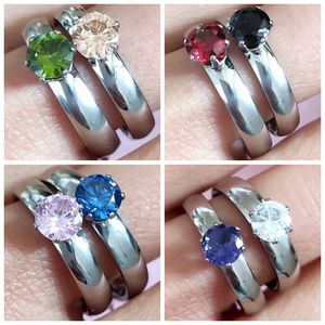 36pcs / lote feminino cor cz 4mm aço inoxidável zircon casamento anéis de noivado senhoras charme elegante anel amantes aniversário presente jóias