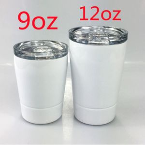 9oz 12oz Sublimation Kids Copos de Aço Inoxidável Tumblers Clear Tampa Bebê Bebê Em Branco Canecas Portátil Duplo Wall Vácuo Isolado Garrafas