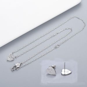 Fashion Style Lady Necklace Earring Engraved Letter Plated Silver Necklaces With Single Heart Pendant