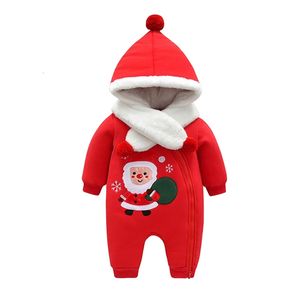 2021 Ny jul nyfödd baby tecknad hooded romper Santa Claus långärmad dragkedja utomhus avslappnad vinter en bit outfits