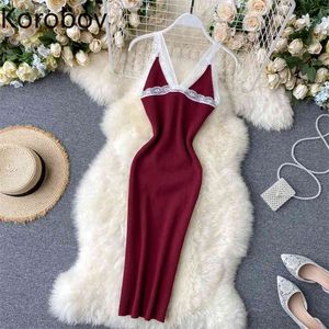 Korobov Zarif Dantel Patchwork Oymak Elbise Seksi Kapalı Omuz Kolsuz Camis Vestido Yüksek Bel Kalça Bodycon Ropa Yaz 210430