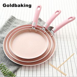 Goldbaking Large Crepe Pan 6/8/10 Inch Non-Stick Scratch-Resistant Forged Aluminum Pancake Pans Batter Spreader Included 210319