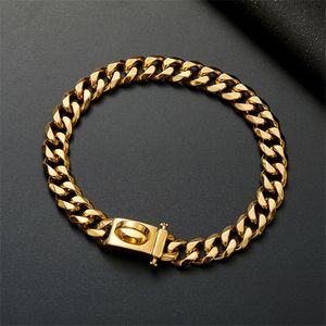 Trendy Pet Dog Metal Collar Super Cool Dogs Chain Halsband Hem Utomhus Husdjur Krage 15mm Golden Titanium Steel Stainless Puppy Halsband