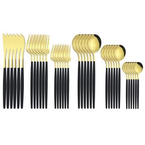 36Pcs Set di posate in oro nero Coltelli Forchetta da dessert Cucchiaio da caffè Stoviglie Posate Posate in acciaio inossidabile Set di stoviglie per feste in argento 210317